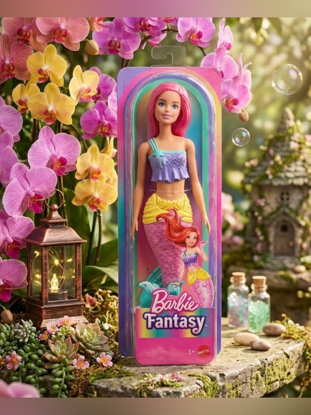 Barbie Mermaid Doll - Pink Hair, Purple Top, Yellow Tail Accent